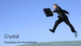  Presentation with outdoors - PPT theme having green job - businessman jumping outdoors background and a  colored foreground