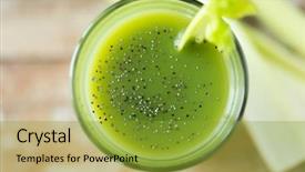  Presentation with healthy diet organic food - Beautiful slide set featuring green juice with chia seed backdrop and a gold colored foreground