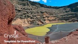  Presentation with green lake - Presentation theme consisting of green lake charco de los clicos inside volcanic crater in el golfo lanzarote background and a tawny brown colored foreground