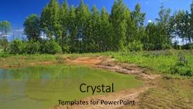  Presentation with green lake - Colorful slide deck enhanced with green lake in summer wood backdrop and a gold colored foreground