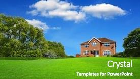  Presentation with green house - Presentation design featuring green landscape and new house background and a tawny brown colored foreground