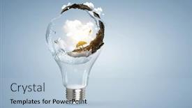  Presentation with light green - Presentation theme with green-landscape-inside-light-bulb background and a light blue colored foreground