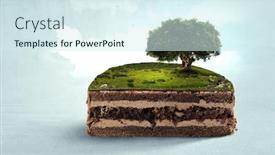  Presentation with cake - Presentation design enhanced with green-landscape-on-top background and a sky blue colored foreground