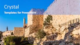  Presentation with pilgrim - Beautiful presentation featuring green-lawn-growing-under-ancient backdrop and a teal colored foreground