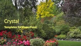  Presentation with beds - PPT theme consisting of green lawn surrounded by flower background and a tawny brown colored foreground