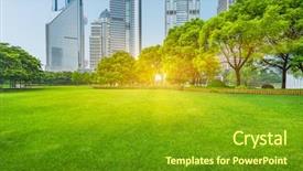  Presentation with green architecture - PPT layouts with green lawn with city skyline background and a tawny brown colored foreground