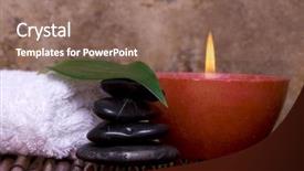  Presentation with candle - Presentation design enhanced with green leaf touching water - balanced pebble rocks candle white background and a  colored foreground