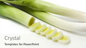  Presentation with white green - Slide deck having green-leeks-allium-porrum-whole background and a soft green colored foreground