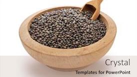  Presentation with lentils - Presentation consisting of green-lentils-in-a-wooden background and a coral colored foreground