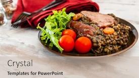  Presentation with lentils - Beautiful PPT theme featuring green-lentils-with-smoked-pork backdrop and a mint green colored foreground
