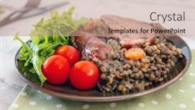  Presentation with lentils - Theme enhanced with green-lentils-with-smoked-pork background and a coral colored foreground
