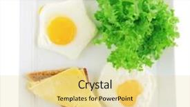  Presentation with lettuce - Presentation having green lettuce salad and fried eggs on white background and a blonde colored foreground