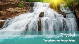  Presentation with light green - Presentation theme having green light leaf - waterfall pool in rain forest background and a  colored foreground