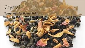  Presentation with green tea - PPT theme with green loose tea with fruits and flowers background and a coral colored foreground