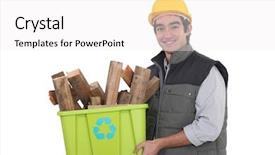  Presentation with green manufacturing - Colorful PPT layouts enhanced with green manufacturing - craftsman holding a box backdrop and a white colored foreground