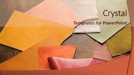  Presentation with leather craft - Presentation featuring green manufacturing - leather craft colorful pieces background and a lemonade colored foreground