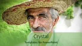  Presentation with plantation - Cool new presentation theme with green manufacturing - portrait of old farmer working backdrop and a seafoam green colored foreground