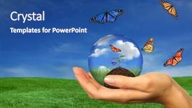  Presentation with seedling - Slides featuring green map - concept of taking care background and a ocean colored foreground