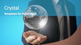  Presentation with hands holding - Cool new presentation theme with green map - holding a glowing earth globe backdrop and a  colored foreground