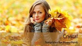  Presentation with woman diversity women socialize unity - Presentation theme with green maple leaves - woman portret in autumn background and a gold colored foreground