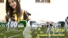  Presentation with indian woman - Amazing PPT theme having green marketing - fashion beautiful indian woman backdrop and a tawny brown colored foreground