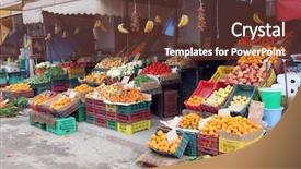  Presentation with fresh fruits vegetables - Slides enhanced with green marketing - fresh fruits and vegetables background and a tawny brown colored foreground