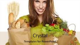  Presentation with online grocery shopping - Audience pleasing slide deck consisting of green marketing - portrait of happy young woman backdrop and a gold colored foreground