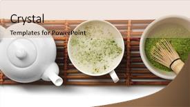  Presentation with matcha green tea - Beautiful PPT theme featuring green matcha tea set backdrop and a coral colored foreground