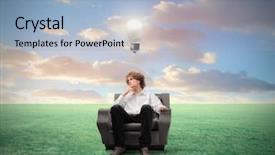  Presentation with bulb brain - Theme consisting of green meadow and light bulb background and a light blue colored foreground