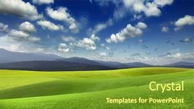  Presentation with green mountains - Presentation theme featuring green meadow and mountains on the horizon background and a tawny brown colored foreground