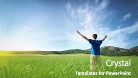  Presentation with green officebuilding man - PPT theme featuring green meadow and sunshine conceptual background and a tawny brown colored foreground