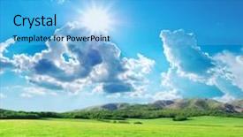  Presentation with blue mountain - Presentation theme having green meadow in mountain composition background and a light blue colored foreground