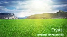  Presentation with luxury mountain nature - Amazing PPT theme having green meadow in mountain composition backdrop and a  colored foreground
