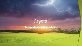  Presentation with green nature - Beautiful theme featuring green-meadow-in-mountain-sunset backdrop and a ocean colored foreground