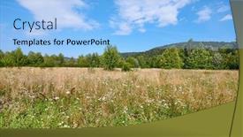  Presentation with heat - Cool new slide deck with green-meadow-in-summer-heat backdrop and a light blue colored foreground