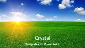  Presentation with subtle blue green - PPT theme enhanced with green meadow under blue sky background and a forest green colored foreground