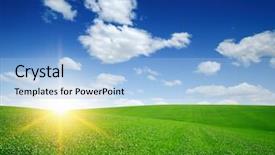  Presentation with plain blue - Presentation theme enhanced with green meadow under blue sky background and a  colored foreground