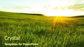  Presentation with blue green - Slide set with green meadow under blue sky background and a tawny brown colored foreground