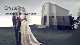  Presentation with married couple hearts - PPT theme enhanced with green meadow with small church background and a  colored foreground