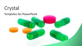  Presentation with chemistry white pills - Audience pleasing slide deck consisting of green medicine in capsules backdrop and a  colored foreground