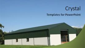  Presentation with concrete block - PPT theme consisting of green metal sheet roof background and a light blue colored foreground