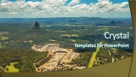  Presentation with green mountains - PPT layouts enhanced with green mining - aerial view of glasshouse mountains background and a ocean colored foreground