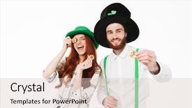  Presentation with bitcoins - Audience pleasing PPT theme consisting of green mining - happy young couple wearing costumes backdrop and a lemonade colored foreground