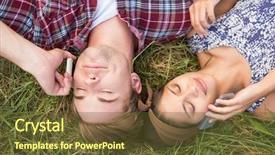  Presentation with green technology - Presentation having green mobile technology - couple relaxing in the park background and a tawny brown colored foreground