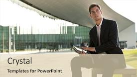  Presentation with elegant - Amazing slide set having green mobile technology - elegant businessman using hi pc backdrop and a lemonade colored foreground