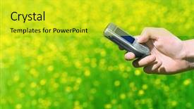  Presentation with green technology - Presentation theme having green mobile technology - hand holding a cell phone background and a yellow colored foreground