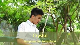  Presentation with computer - Presentation featuring green mobile technology - man using computer outdoor background and a  colored foreground