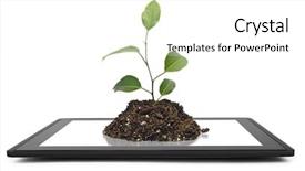  Presentation with computer - Presentation design enhanced with green mobile technology - tablet computer isolated background and a white colored foreground