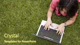  Presentation with internet of thing - Colorful presentation theme enhanced with green mobile technology - woman connecting the internet backdrop and a tawny brown colored foreground