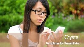  Presentation with green technology - Presentation theme consisting of green mobile technology - young girl with pda outdoor background and a  colored foreground